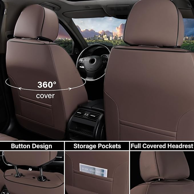 Coverado Front Seat Covers, Car Seat Covers Front Seats, Leather Seat Covers for Cars, Automotive Seat Covers Car Seat Protector Car Accessories Fit for Most Sedans SUV Pick-up Truck(Coffee)