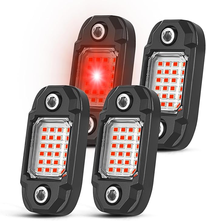 4 Pods Red Rock Lights 24 LEDs Chips Waterproof Neon Trail Rig Lamp Underglow Lights for Car Truck Motorcycle SUV ATV UTV (Red)