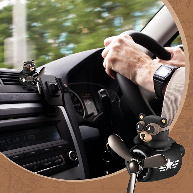 Tallew Car Air Freshener Cute Bear Car Vent Clip Diffuser with Rotating Propeller Outlet Vent 2.5" x 2.4" x 2.1" Easy to Install Included 2 Scents Aroma Tablets Aromatherapy Ornament Auto Accessories