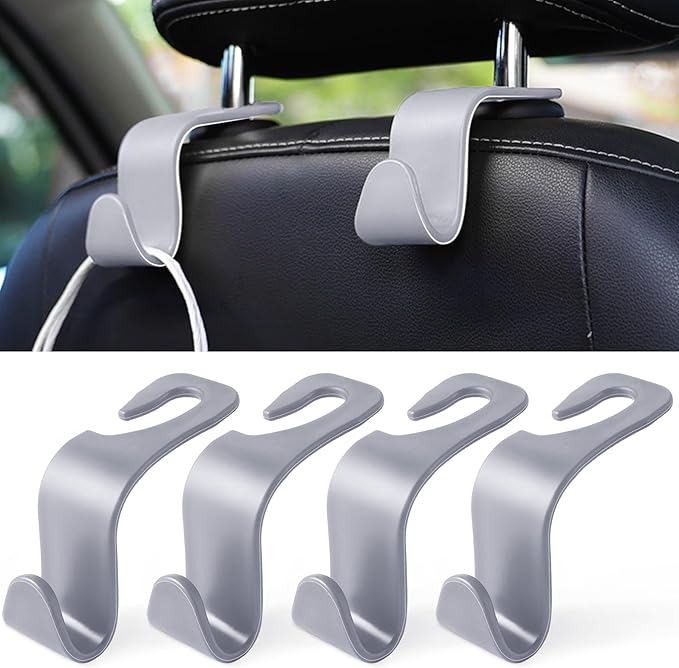 LivTee Car Seat Headrest Hook, Car Headrest Hidden Hook, 4 Pack Universal Auto Car Back Seat Hook Organizer for Purse Coat, Car Interior Accessories (Gray)
