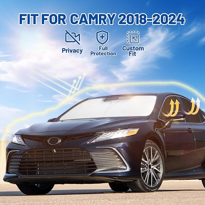 Car Window Shades for Toyota Camry 2018-2024 Accessories - Full Set 6PCS Side Window Sunshades with Memory Frame & Blackout Fabric, Privacy UV Shield for Camping/Travel