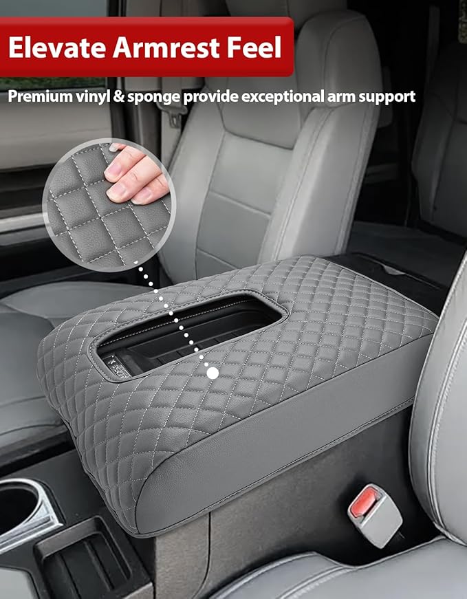 KBH Center Console Armrest Cover for Toyota Tundra 2014-2021, Vinyl Leather Arm Rest Cover for Car, Durable Middle Console Lid Covering, Middle-Cut