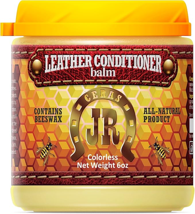 JR Leather Conditioner with Beeswax 6oz – All Natural, Non-Toxic | Restores & Protects Leather for Couches, Car Seats, Purses, Boots & Saddles