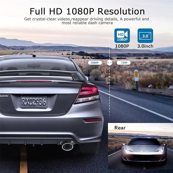 ORSKEY Dash Cam Front and Rear 1080P Full HD Dual Dash Camera in Car Camera Dashboard Camera Dashcam for Cars 170 Wide Angle with 3.0" LCD Display Night Vision and G-Sensor