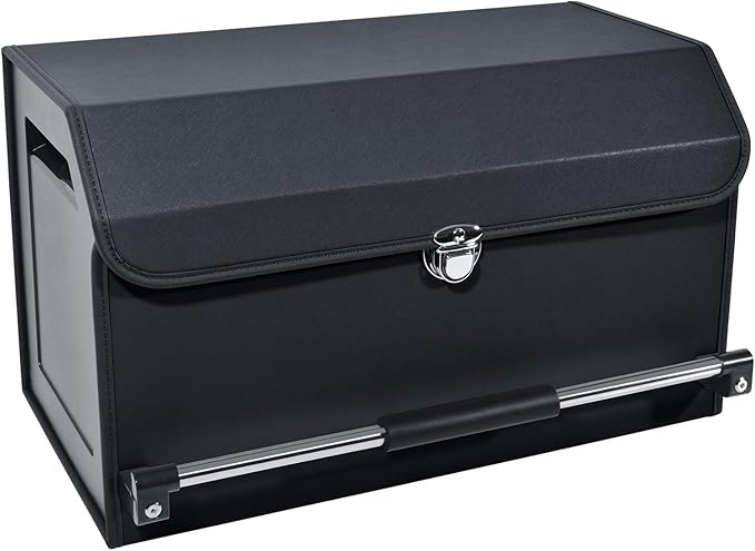 XCF Car Trunk Organizer, Leather Trunk Organizer for SUV with Lid and Sturdy Handle Car Storage Organizer (Black, 20.47 x 11.42 x 12.2in)