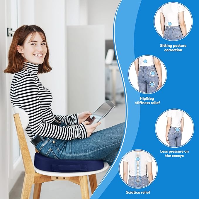 Seat Cushion, Office Chair Cushions, Car Seat Cushion, Non-Slip Sciatica & Back Coccyx Pain Relief Chair Pad, Memory Foam Pillow for Computer Desk, Wheelchair, Driving Large Size (Blue)