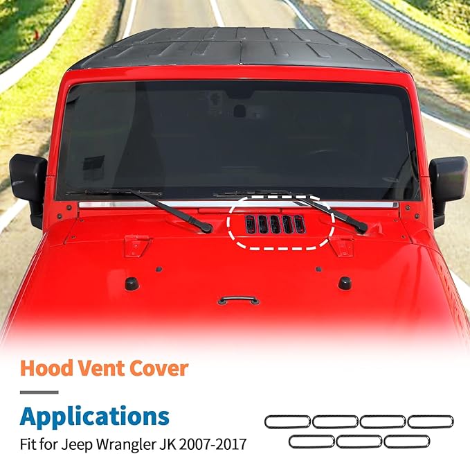 JeCar Carbon Fiber Hood Vent Trim Covers Fit for 2007-2018 Jeep Wrangler JK JKU 2/4-Door 7pcs