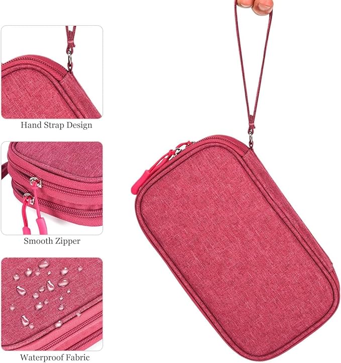 Electronic Organizer Travel Cable Accessories Bag, Electronic Organizer Case, Waterproof Electronic Accessories Organizer Bag for Power Bank, Charging Cords, USB Cable (Rose Red)