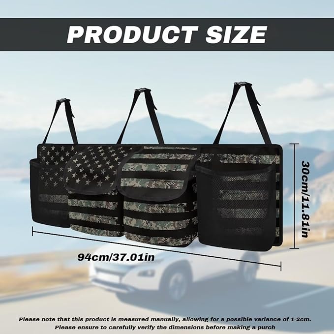 Patriotic Car Backseat Trunk Hanging Organizer for Men Suv Trunk Organizer Green Camo American Flag Cargo Storage Bag,4 Compartments