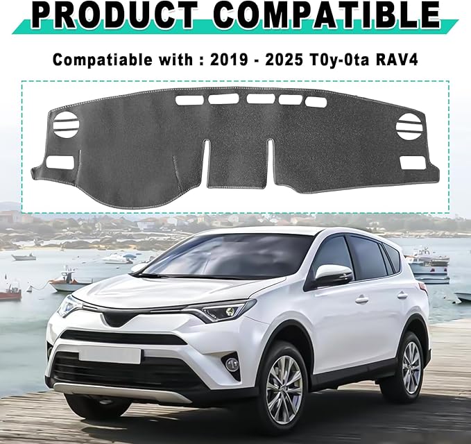 Dash Cover Mat, Center Console Cover Sunshield Protector, Dashboard Cover Compatible with T0y0ta RAV 4 2019 2020 2021 2022 2023 2024 2015 (Gray Trim)