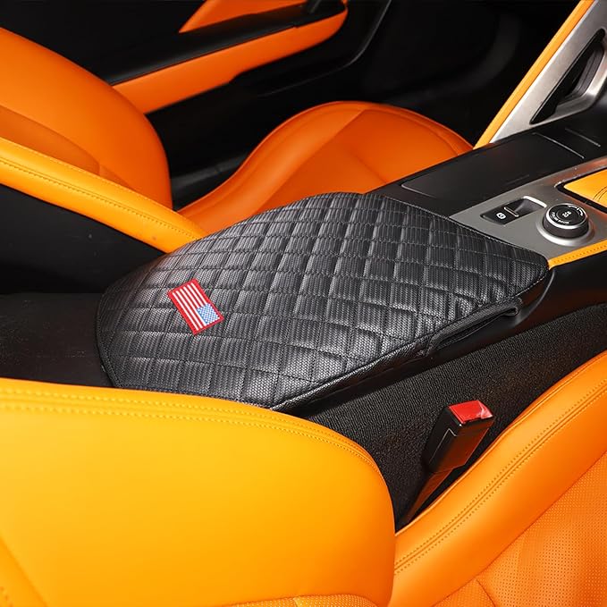 Center Console Cover Pad for Chevrolet Corvette C7 2014-2019 Accessories, Console Arm Rest Lids Cover Mat, Car Armrest Seat Box Cushion Protector, Armrest Pillow, Auto Armrest Cover (Leather_B)