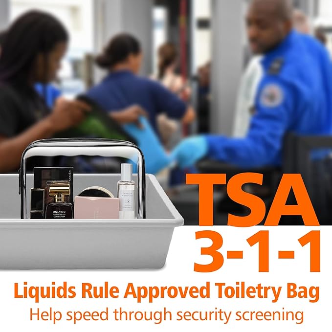 PACKISM Clear Toiletry Bag - TSA Approved Toiletry Bag 3 Pack Same Medium Size, Quart Size Bag Travel Makeup Cosmetic Bag, Carry on Airport Airline Compliant Bag, Black