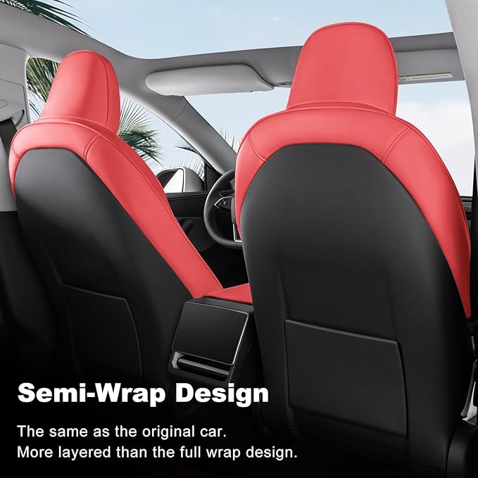 Car Seat Covers for New 2025 Tesla Model Y Juniper Nappa Leather Car Interior Seat Airbag Compatible Cushion Cover Full Set Custom Fit 2025-2026, Nappa Wine Red