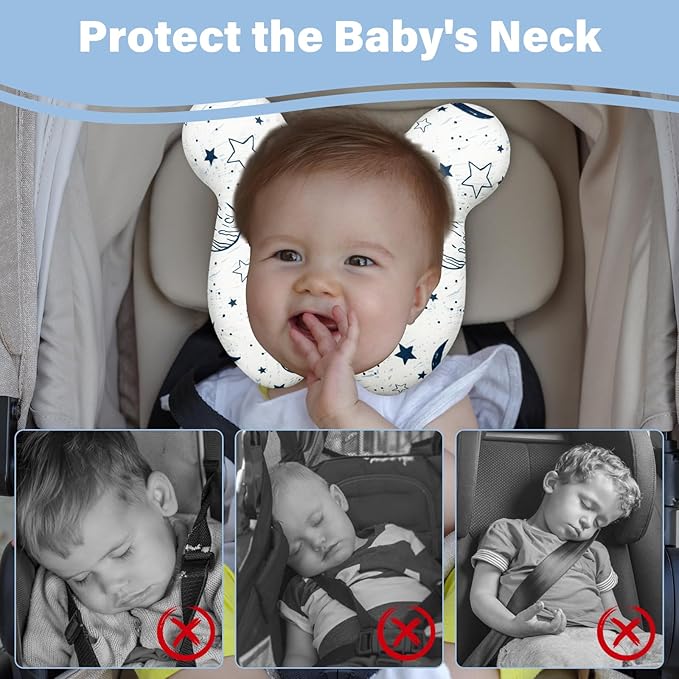 Baby Neck Pillows - Upgraded Toddler Travel Cushion for Toddler Head and Neck, Infant Neck Pillow for Car Plane Stroller Pushchair - Starry Sky