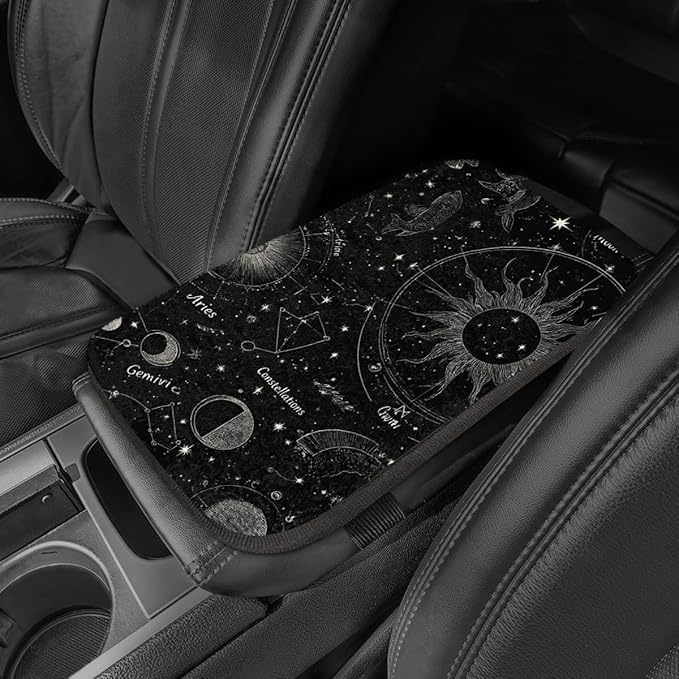 Starry Sky Car Armrest Cover - Soft Long Plush Auto Center Console Pad, Universal Fit Constellation Car Armrest Cushion, Non-Slip Washable Dark Car Interior Decor Accessories for SUV Truck Sedan