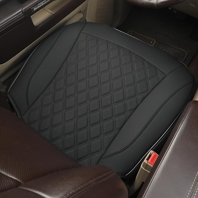 GIANT PANDA Bottom Seat Cover for Trucks&SUV, Front PU Leather Driver Seat Protector Fit for Chevy,Ram,Toyota,GMC,Ford F150 F-Series (2PCS-Black)