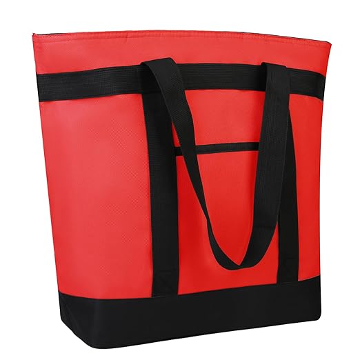 CIVJET Insulated Reusable Tote Bag for Grocery Shopping for Women, Pizza/Food Delivery Bag to Keep Food Cold/Hot for Commercial Food Transport, Cooler bags for Travel/Beach/Picnic, Non-Waterproof, Red