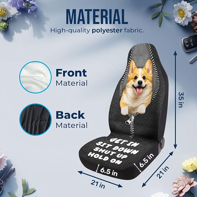 GENANY Cute Corgi Car Seat Covers Set of 2, Breathable Front Seat Covers for Truck Sedan SUV, Dog Themed Car Accessories, Corgi Gift for Women Men