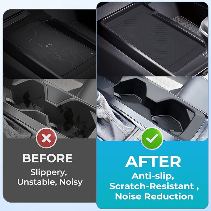 Cup Holder Insert & Wireless Charging Pad Protector Compatible with Toyota Camry 2026 2025, Center Console Cup Holder & Wireless Charging Mat for 2025 2026 Camry Accessories, Black
