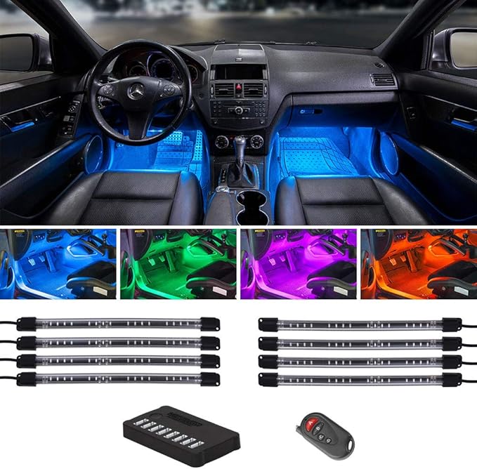 LEDGlow 8pc Flexible Million Color Multi-Color LED Interior Footwell Underdash Neon Lighting Kit for Cars & Trucks - 15 Solid Colors - 10 Unique Patterns - Music Mode - Includes Control Box & Remote