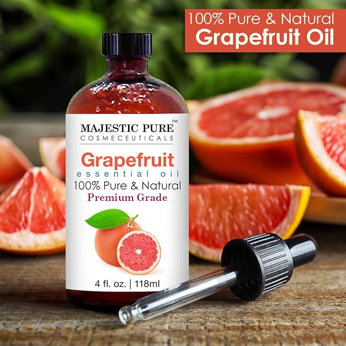 Majestic Pure Essential Oil with Glass Dropper - 100% Pure and Natural - Essential Oils for Diffuser, Aromatherapy, Soap and Candle Making, Grapefruit Essential Oil, Grapefruit Oil, 4 Fl Oz