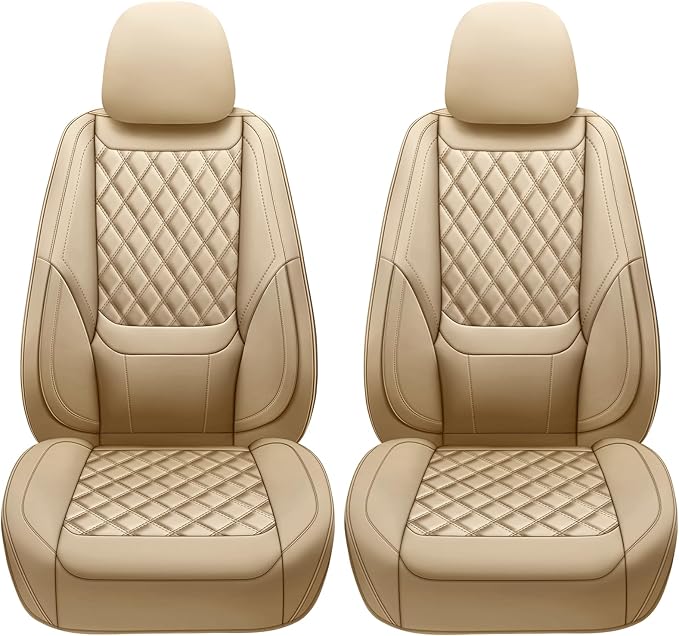 Car Seat Covers Front Pair,Universal Fit for Cars,SUVs,Trucks,and Sedans,Faux Leather Car Seat Cushion Compatible with Airbags,Waterproof Car Seat Protector,Beige