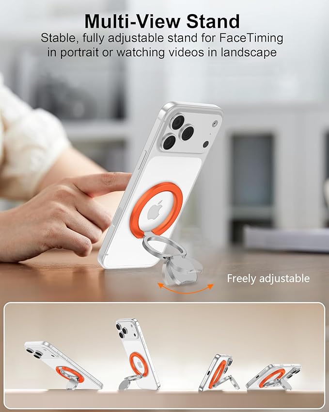 Magnetic Finger Ring for iPhone 17 Pro Max Double-Sided Magsafe Phone Grip with Kickstand Foldable &Rotatable Magsafe Cellphone Gym Loop Holder for Apple 17e 17 Air 16e 16 Pro 16 Plus 15 14 13 12 Mini