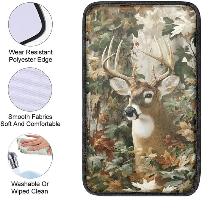 Dreaweet Deer Hunting Camo Car Armrest Cover Universal Car Accessories Center Console Pad Scratch-Resistant Universal Arm Rest Cover for SUV Truck Sedan