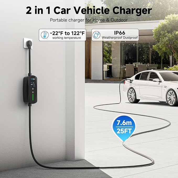 Level 2 EV Charger, 40A/9.6KW Electric Vehicle Portable Charger with 25FT Cable, Home EV Charging Station, 240V NEMA 14-50 Plug, for All SAE J1772