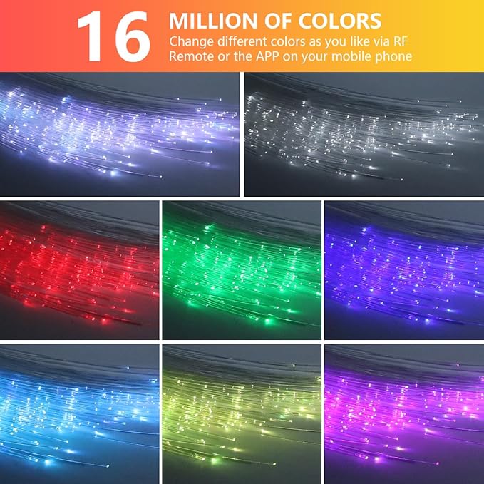 16W Car Home Starlight Headliner Kit, Twinkle & Sound Activate RGBW Fiber Optic Lights with APP & Remote Control, Star Lights for Ceiling Decoration, 600 pcs 9.8ft