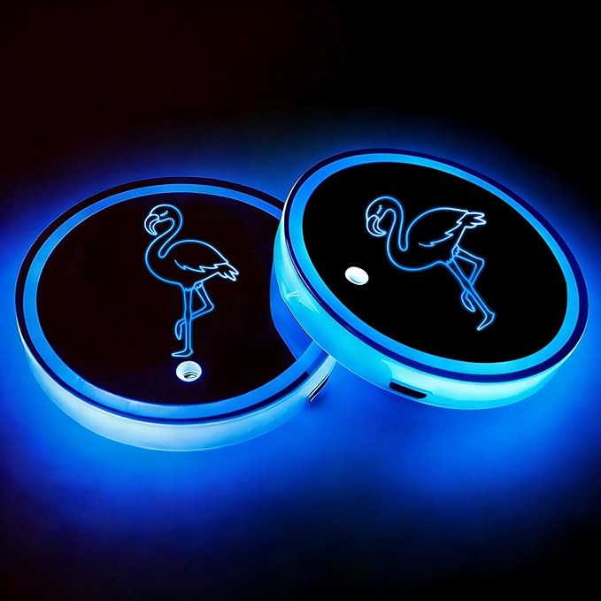 Flamingo LED Cup Holder Lights for Car,2Pcs LED Light Up Cup Holder Coasters with 7 Colors 3 Modes,Waterproof Interior Atmosphere Lamp,Car Decor Accessories Flamingo Gifts for Women Men