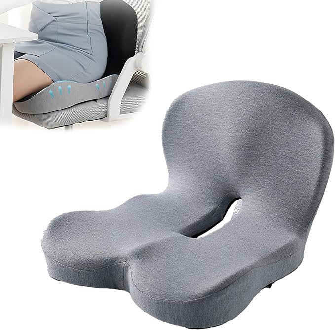 Back and Seat Cushion, Soothe+Cushion,Car Seats with Lumbar Support,Memory Foam Non Slip Skin with Back Support for Office Chair, Car (Gray)