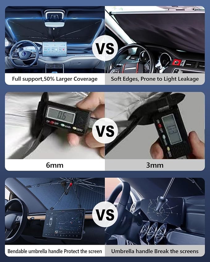 Foldable Windshield Sun Shade Umbrella Reflective Car Window Cover with Bendable Handle, Heat Blocker for SUV, Truck, Sedan Ideal Gifts for Men & Women