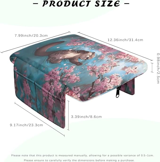 Car Center Console Cover Memory Foam Car Armrest Cushion, Cherry Blossoms Otter Print Middle Console Covers Armrest Pad & Center Console Protector for Truck Auto SUV