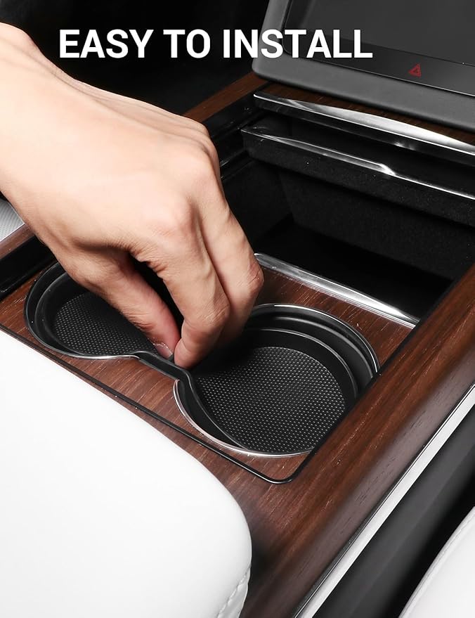 BASENOR 2022-2026 Tesla Model S Model S Plaid Model X Model X Plaid Center Console Storage Organizer Box Tray Pad TPE Cup Holder Insert Mat [Proprietary Design] for Tesla Interior Accessories (2 PCS)