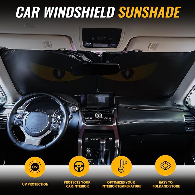 Car Windshield Sun Shade - Reflector Sunshade Offers Ultimate Protection for Car Interior, Cool Reflective Sun Blocker Fits Small Sedans, Mini SUVs