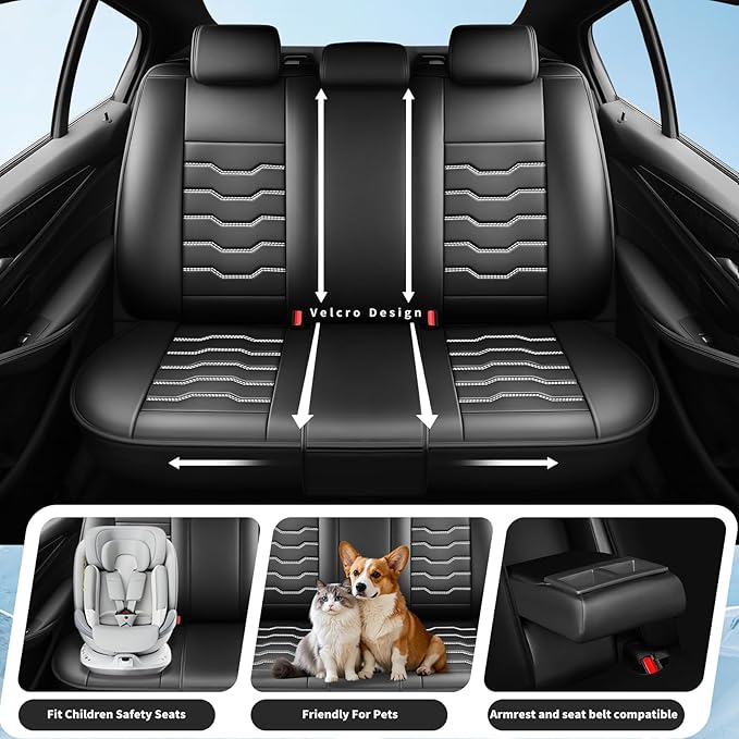 Fit Tucson Car Seat Covers Premium Leather for Hyundai Tucson 2010-2025 2026. Waterproof， Breathable, Scratch-Resistant & All-Weather Seat Cushion Protector (Front Seat, White Line Black)