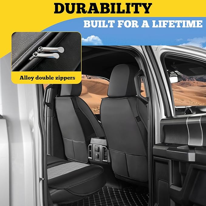 LINGVIDO Car Seat Covers Full Set (5 Seats) - Premium Perforated Nappa Leather, Waterproof Shield, Omni-Adapt Fit SUVs Sedans, Ultimate Family & Pet Protection