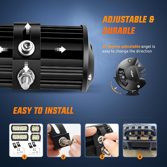 Nilight LED Pods 4PCS 6.5 Inch 120W Light Bar Triple Rows Spot Flood Combo Driving Lights 5Pin Rocker Switch Wiring Harness Kit-4 Leads, 2 Years Warranty (ZH047)