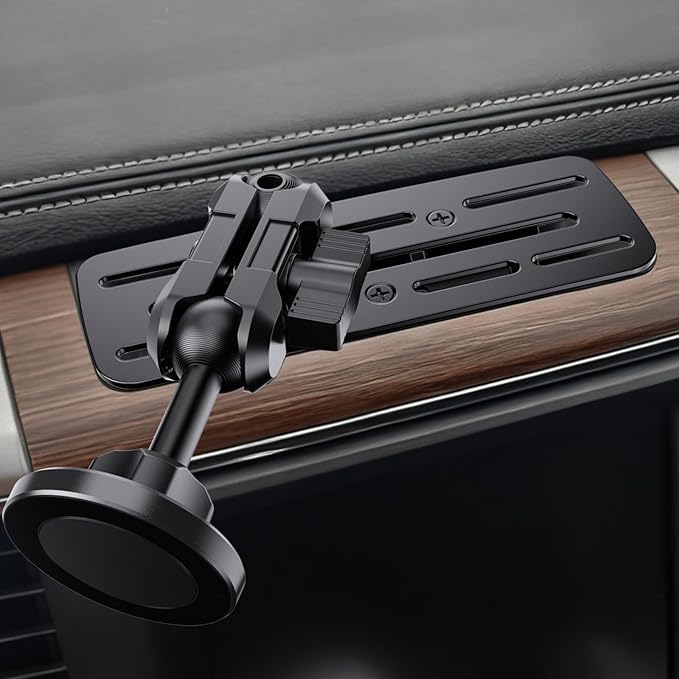 Stainless Steel Phone Mount for 2013-2018 Ram 1500/2500/3500 &2019+ Classic, Magnetic & Clamp Dual Heads, All-Metal Shakeproof OEM Screw Hole Dash Mount Install Super Stable