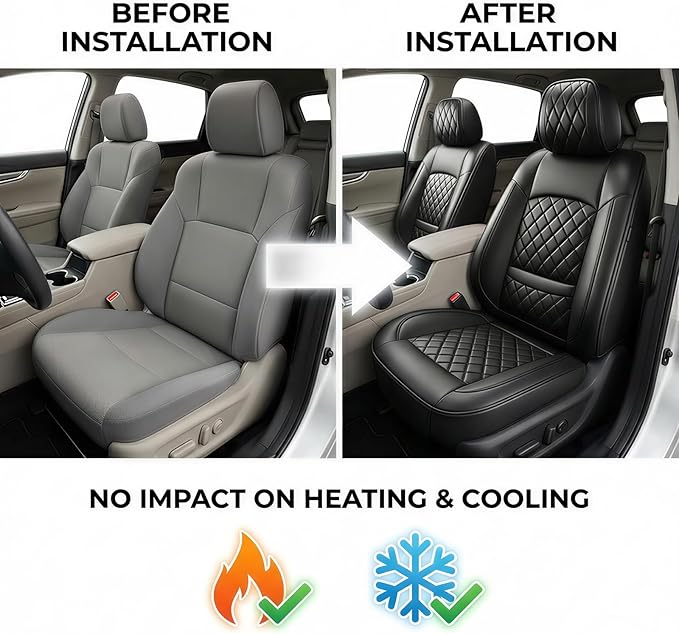 Fit RLX Car Seat Covers for Acura RLX 2013-2020 - Premium Leather, Waterproof, All-Weather, Airbag Compatible, Breathable, Easy Install, Seat Protectors, Only 2 Front seat Covers, Black