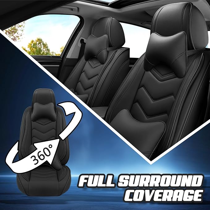 Car Seat Covers for Fiat 500 2012-2019, Premium Nappa Leather Car Seat Cover, Stylish Sport Seat Covers， Automobile Seat Cover Sets.(Luxury 5 Seats/Pure Black)