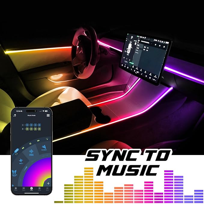 XKmax RGB Fiber Optic LED Interior Ambient Light Kit for Car & Truck | Color Chasing | App-Controlled (2pc 30" Strips)