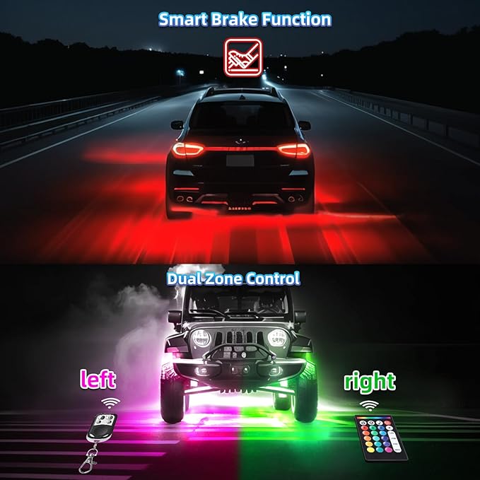 20Pods RGB LED Rock Lights Kit with APP/RF Remote Control, Car Underglow Lights with Dual Zone Brake Multicolor Neon Underbody Light Waterproof 12V for Trucks Pickup Jeep SXS Golf Cart ATV UTV RZR