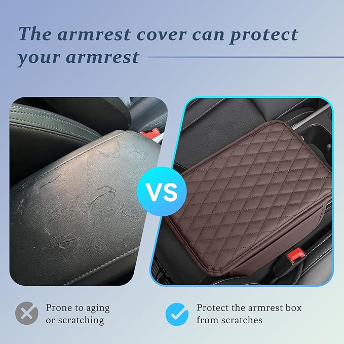 Car Center Console Cover, Universal Center Console Protector Pad with Soft Microfiber Leather & 2 Storage Pockets, Non-Slip Cushion for Car SUV Truck Interior Accessories (Coffee)
