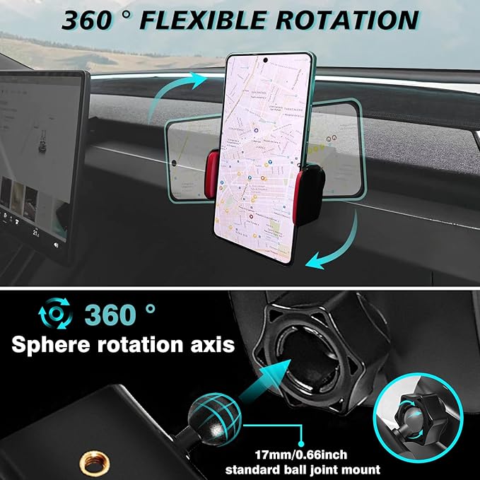 BestEvMod Dashboard Car 1/4 Screw Mount Phone Holder Tablet Mag Safe Compatible with Refreshed Tesla Model Y Juniper Model 3 Highland fits for All Phones & Android 360° Adjustable (Phone Holder)