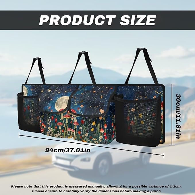 Floral Moon Mushroo Trunk Organizer For Car, Suv, Truck Adjustable Multi Pocket Collapsible Car Trunk Organizer Backseat Cargo Storage Bag With Securing Straps