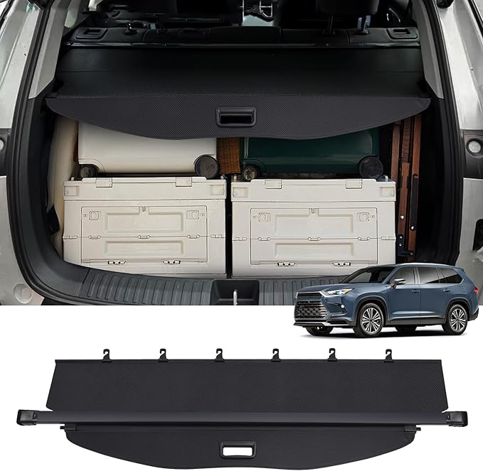 ZXMOTO Cargo Cover Compatible with Toyota Grand Highlander 2024 2025 Retractable Type Retractable Rear Trunk Security Cover Shielding Shade Accessories