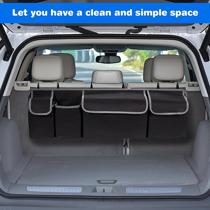 Trunk Organizer - Car Organizer, Car Trunk Organizer, Large Capacity Backseat Trunk Organizers, Collapsible Car Storage Bag with 4 Pockets, Backseat Hanging Organizer for SUV/MPV/Truck (40.16"*10.63")