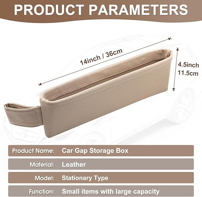 2 Pack Update Car Seat Gap Filler Organizer Leather Console Storage Box Front Side Pocket Seats Organizers Filler Interior Car Accessories for Phone Wallet Coin Key Sunglasses (Off-White)
